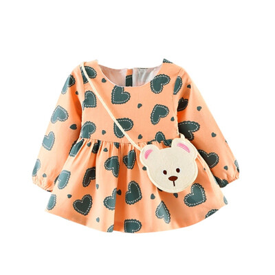 

Baby Girls Print Pattern Draped Long Sleeve Cute Dress New Kids Children Autumn Warm Soft Cotton Princess Party Clothing Dress