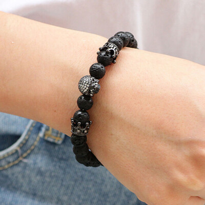 

Energy Stone Beaded Unisex Bracelet Ghost Head Crown Armband Bracelet Charm Bracelet for Men Women