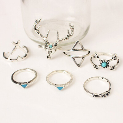 

7PcsSet Women Stack Plain Above Knuckle Ring Boho Silver Midi Finger Tip Rings