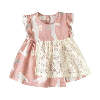 

Cute Dress Summer Baby Girls Dress Floral Lace Design Flare Sleeve Dresses Cotton Kids Toddler Sundress