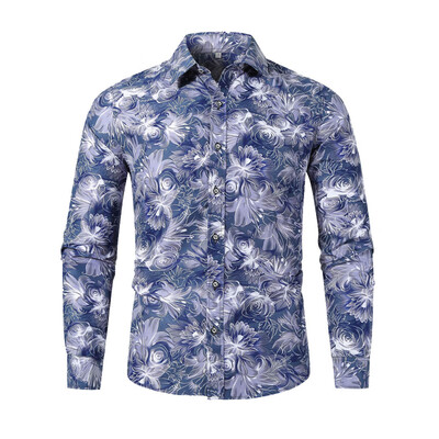 

Tailored Mens Autumn Winter Casual Slim Printed Long Sleeve Shirts Top Beach Blouse