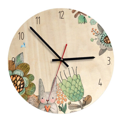 

New Modern Circular Wood Mechanical Needle Wind Childrens Bedroom Cartoon Mute Cute Wall Clock Decor For Study Room No Noise