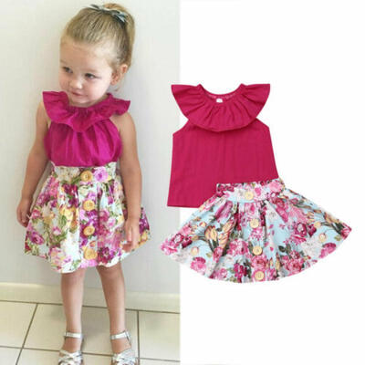 

AU Infant Baby Girls Sleeveless Flower Ruffle Dress Skirt Outfit Sunsuit Clothes