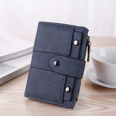 

Tailored Womens Coin Purse Coin Bag Vintage scrub Buckle Rivet 3 Fold Card Pack Wallet