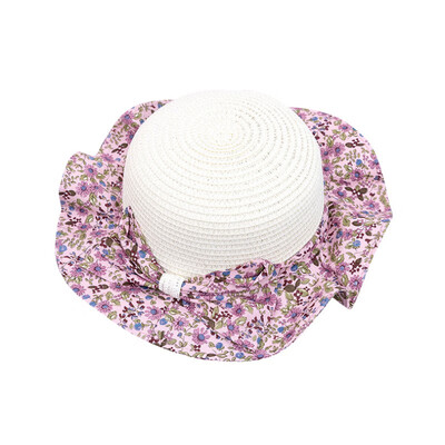

Children Baby Girls Hats New Fashion Kids Bowknot Floral Print Straw Beach Cap