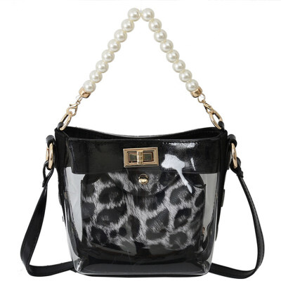 

Leopard single shoulder bucket bag female 2019 new summer retro wild ins portable pearl chain Messenger bag