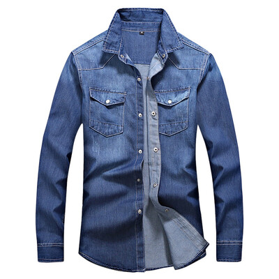 

Toponeto Mens New Fashion Autumn Winter Casual Denim Long Sleeve Pockets Tops Blouse