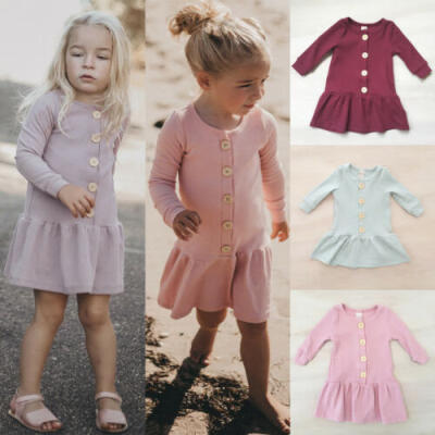 

Toddler Kids Baby Girl Long Sleeve Dress Princess Knitted Autumn Winter Dress US