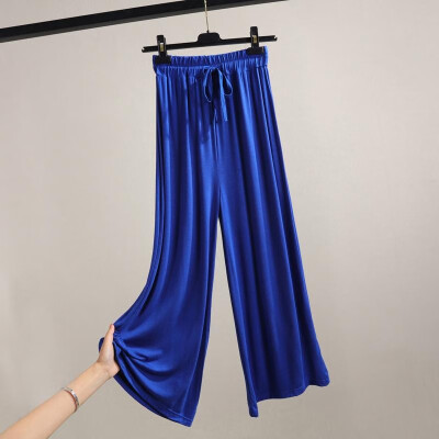 

Fashion Women Autumn Modal Wide Leg Pants Solid Color Drawstring Straight Elastic High Waist Loose Trousers