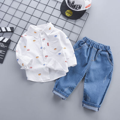 

Baby Boy Clothes Cartoon Car Print Childrens Set Novel Popular Shirt Jeans Soft 2pcs Boy Set 0-4T Cute Toddler Boy Clothes