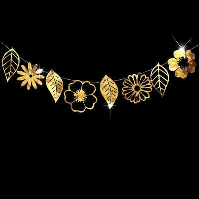 

8pcs Golden Silver Home Wall Stickers Openwork Flowers Leaves Birthday Banner Wedding Flower String Decoration 1
