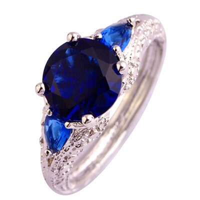 

Women Oval Water Drops Cut Blue Pink Sapphire CZ Silver Color Diamond Ring Jewelry Party Gifts