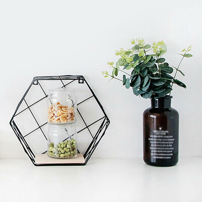 

Gobestart Iron Hexagonal Grid Wall Shelf Combination Hanging Geometric Figure Decoration