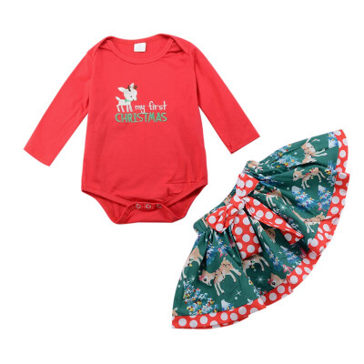 

Hot Sale Infant Child Christmas Costumes for Kids Girls Baby Deer Print Christmas Short Skirt Suit Newborn Baby Dress Clothing