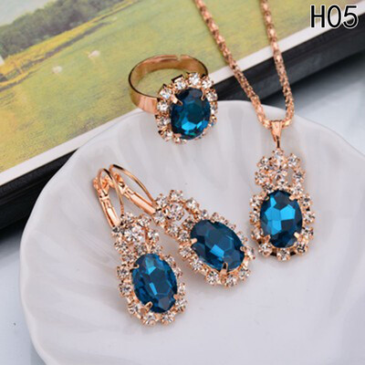 

Fashion Blue Crystal Stone Wedding Jewelry Sets For Brides Silver Color Necklace Set For Women