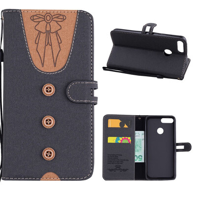 

MOONCASE Huawei P Smart splicing embossed womens leather case - black
