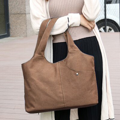 

Women Canvas Shoulder Bag Handbag Large Capacity Zipper Pockets Totes Big Durable Shopping Bag