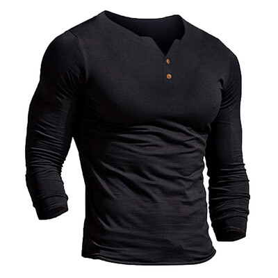 

2019 Slim T-ShirtMen Personality Hipster Button V-Neck Solid Color Tee Tops