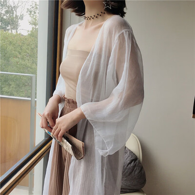 

Womens Comfy Thin Fabric Chiffon Kimono Sexy Beach Long Blouse Summer Solid Long Sleeve Cardigan Comfortable Airy Elegant Shirt