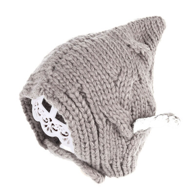 

Winter Newborn Hats Cute Warm Kids Girls Baby Solid Print Hats Knitted Wool Hemming Caps