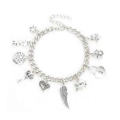 

Bohe Vintage Women Wing Key Elephant Pendant Bangle Girl Ethnic Style Dangle Bracelet Lady Retro Wristband