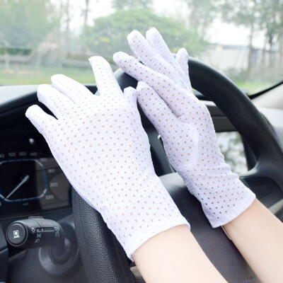 

Summer Sunscreen Driving Universal Short Breathable Mesh Stretch White Gloves