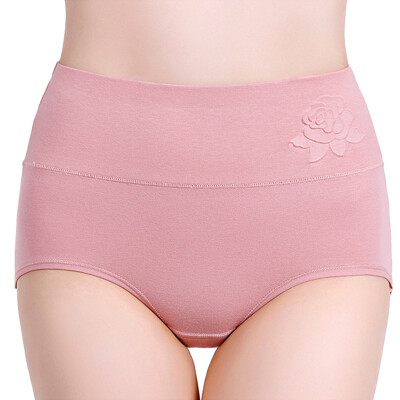 

Womens Panties Cotton High Waist Postpartum Hips Large Size Briefs Solid Color Embossed Breathable Briefs