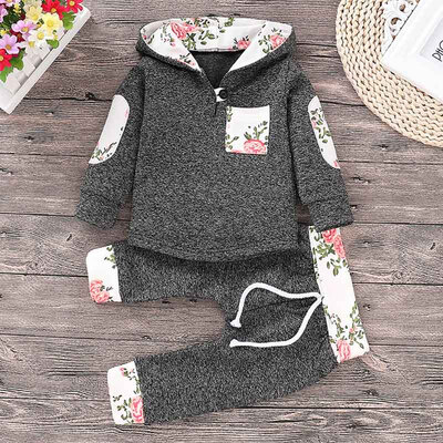 

Autumn Newborn Baby Boy Girl Casual Tracksuits Long Sleeve Floral Print Hoodie Sweatshirt TopsPants Trouser Costume Set