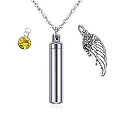 

Cremation Jewelry Urn Necklace for Ashes with Angel Wing Charm & Cylinder Eternity Stainless Steel