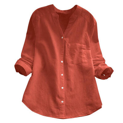 

Autumn Women Long Sleeve Large Size Loose Solid Color Stand Collar Shirt