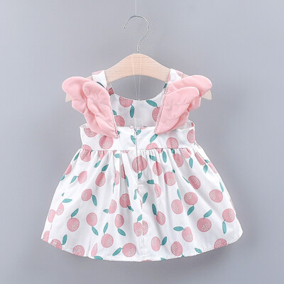 

Summer Casual Baby Girls Sleeveless Strap Dress With Wings Design Cotton Kids Toddler Sundress