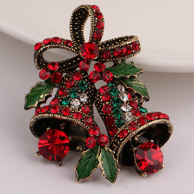 

Merry Christmas Crystal Bell Brooch Pin Party Gifts Broach Badge Hot Beauty