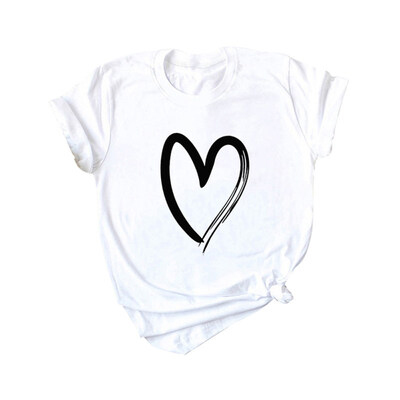 

Plus Size Cute Love Heart Print Summer Women T-Shirt Short Sleeve Round Neck Top