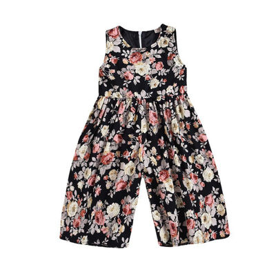 

Summer Children Girls Fashion Pants Floral Print Cotton Sleeveless Loose Suspenders Pants Overalls Trousers