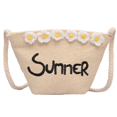 

Women Summer Letter Embroidery Faux Flower Straw Weave Crossbody Shoulder Bag