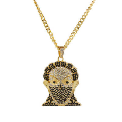 

Masked Men Rhinestone Necklace Hip Hop Male Long Sweater Chain Club Party Stage Jewelry Necklace