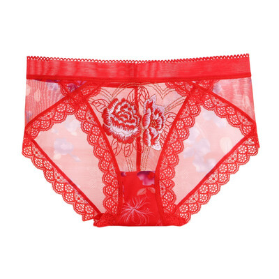

Women Seamless Panties Underwear Embroidered Lace Briefs For Female Transparent Mesh Mid-Rise Sexy Panties Summer New Hot Sale