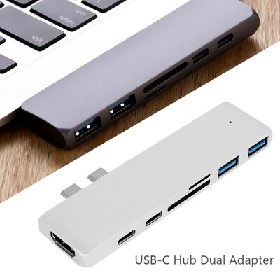 

4K HDM 7in1 USB-C Hub Dual Type-C Multiport Card Reader Adapter for MacBook Pro BBY