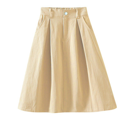 

Womens A-line Skirt Casual Fashion High Waist Skirts Solid Color Girls Mid Pockets Skirt