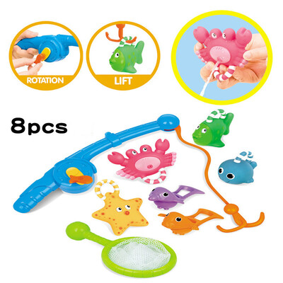 

YIWULABaby Bathing Floating Soft Rubber Animals Water Tub Toy Squirts Spoon-Net 8pcs
