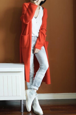 

2018 cardigan jacket womens long style 2018 new Korean version of easy&lazy knitting sweater to match autumn&winter