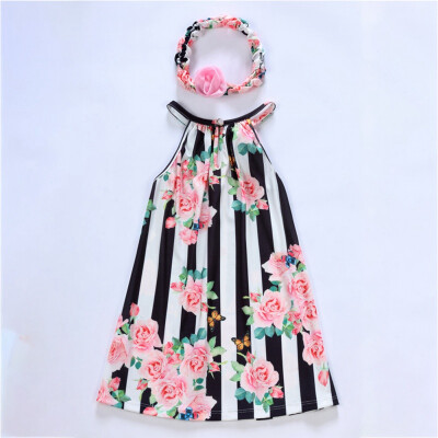 

Baby Girl Summer Sweet Strapped Dresses Children Cute Rose Strapped Printing Sleeveless Princess Dress