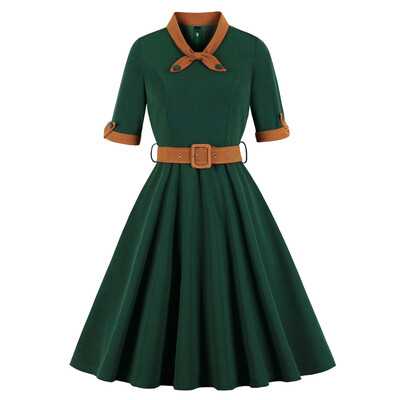 

Bowknot Vintage Belted Fit&Flare Dress