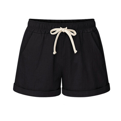 

Summer Women Hot Shorts Plus Size Drawstring High Waist Shorts Solid Breathable Cotton Shorts Clothes