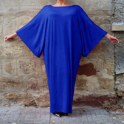 

Stretch Pure Color Long Batwing Sleeve Gown Dress