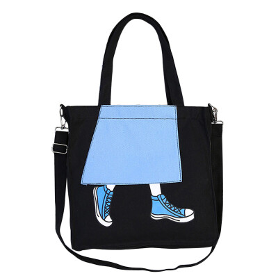 

Cartoon diagonal simple creative canvas bag Korean version of simple womens elegant canvas bag female bag Japanese art leisure