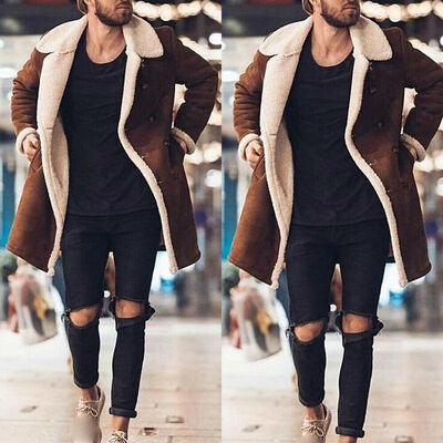 

Fashion Men Trench Coat Warm Thicken Jacket Woolen Peacoat Long Overcoat Tops