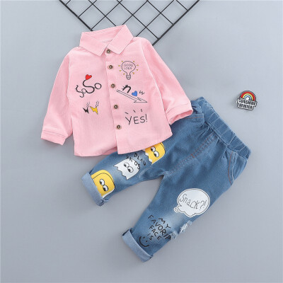 

Baby Boy Clothing Sets Spring Cartoon Fashion T-shirtDenim Pants Set Summer Kid Outfit Toddler Children Cotton Sports Clothes