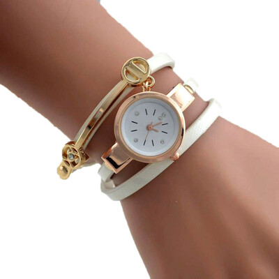 

Long Slim Leather Strap Round Crystal Dial Quartz Casual Fashion Wrist Watch