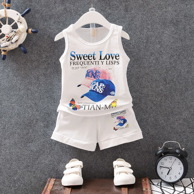 

New Summer Baby Boys Girls Sleeveless Cartoon Hat Print Vest TopsShorts Casual Outfits Clothes Sets